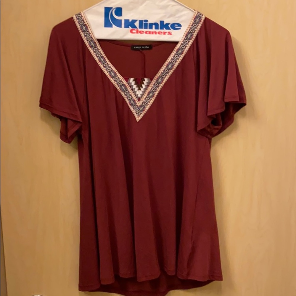 Maroon Aztec pattern top by Sweet Claire